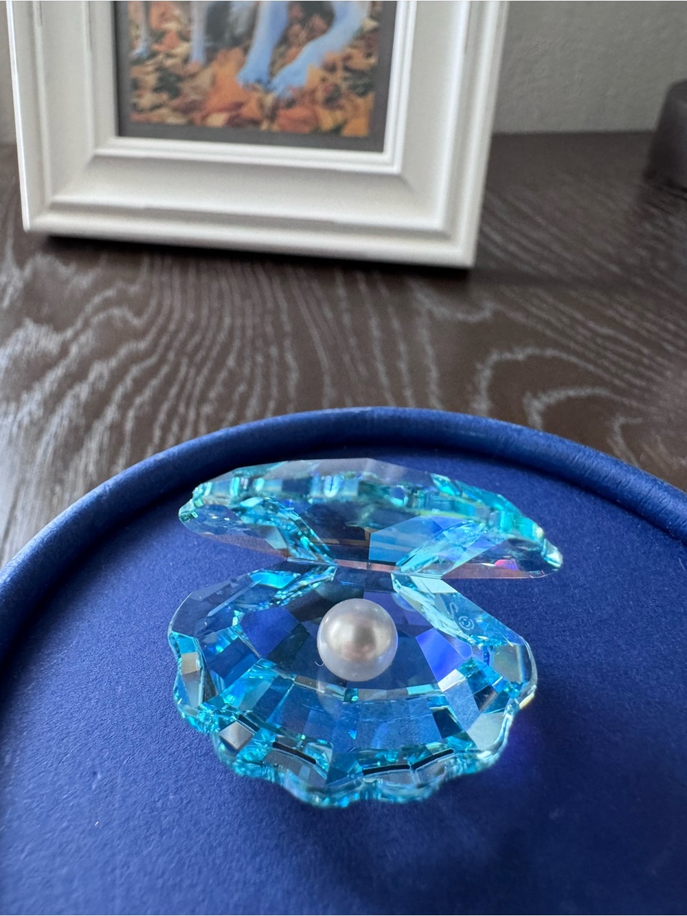 Swarovski Blue Crystal Clam Shell with Lustrous Pearl Accent